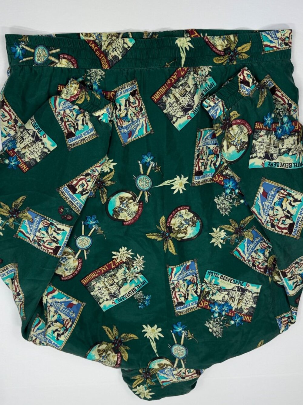 Lavon Womens Silk Bomber Jacket Green Size PM Oversized Postcard Motif - Picture 8 of 12